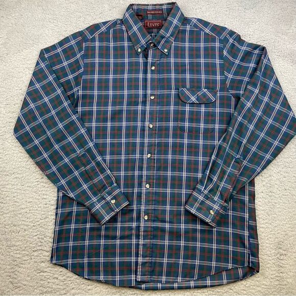 Levis Shirt Mens Large Plaid Thin Lightweight Summer Tailored For Men USA VTG - Picture 1 of 16